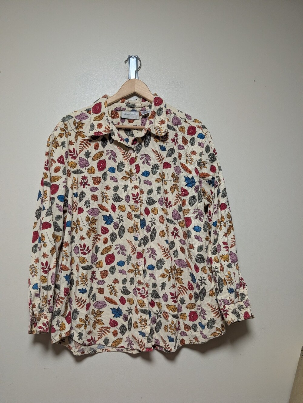 Lemon Grass Fall Leaves Corduroy Button Down Shirt 22W Cotton
